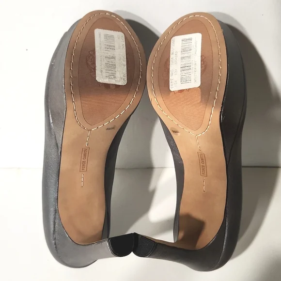 NEW Vince Camuto Leather Pewter Peep Toe Platform Bow Detail 5" Heels  Size 8.5B - Picture 12 of 15